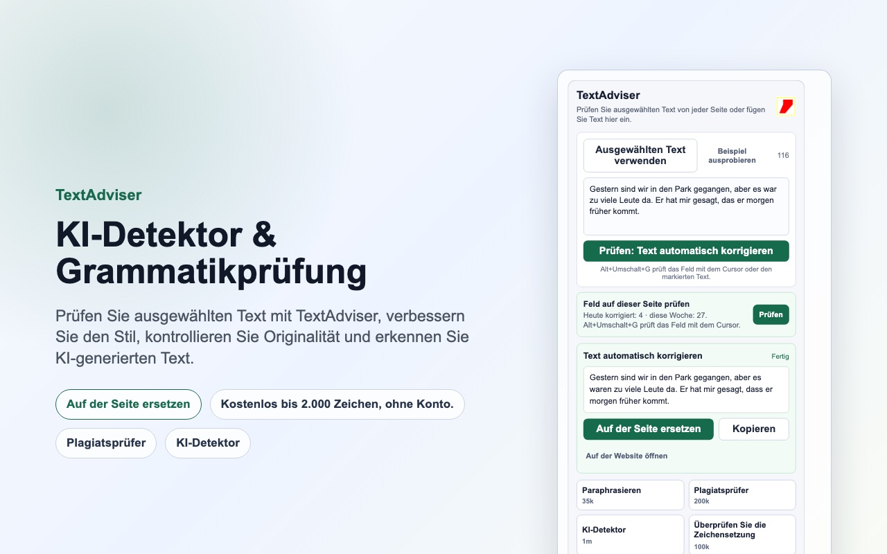 Text auf einer beliebigen Seite markieren und über das Kontextmenü oder die Tastenkombination prüfen.