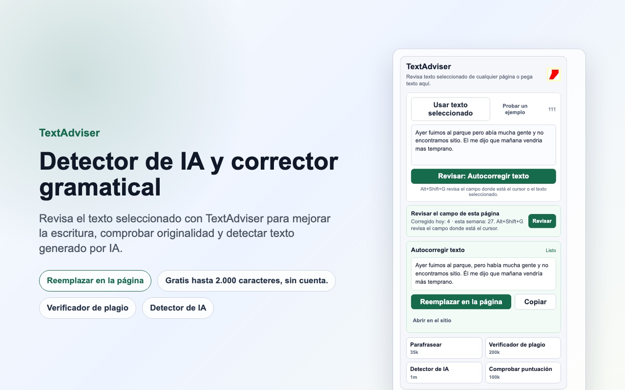 Selecciona texto en cualquier página y revísalo desde el menú contextual o con el atajo.